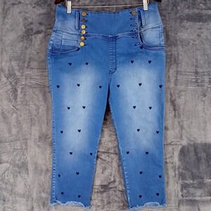 Tissini Jeans Capri Carmen Pants Womens Size 15 Blue Heart Print High Rise